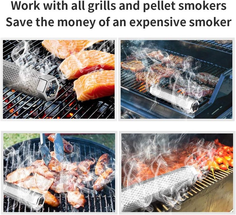 LANNEY Smoke Tube for Pellet Smoker, 12'' Smoker Tube for Pellet Grill - Hot or Cold Smoker Accessories for Electric Gas Charcoal Grilling, Premium Stainless Steel Portable Barbecue Smoking Tube, Bonus Brush - Image 4